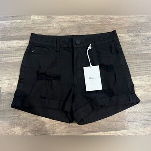 NWT KanCan Womans Black Stretchy Comfy Distressed Denim Shorts Size 27